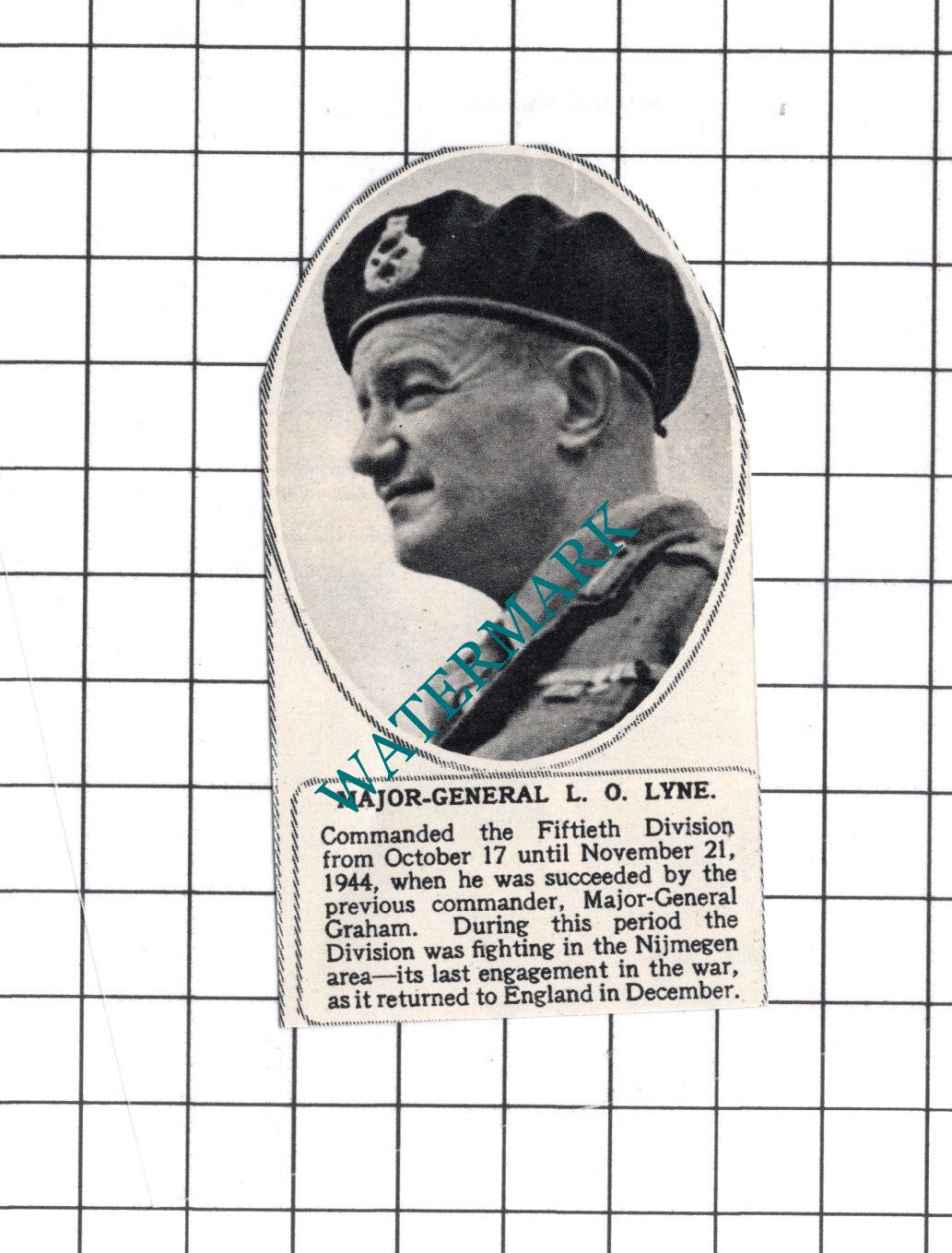 Major General L O Lyne Fiftieth Division - 1945 Small Clipping