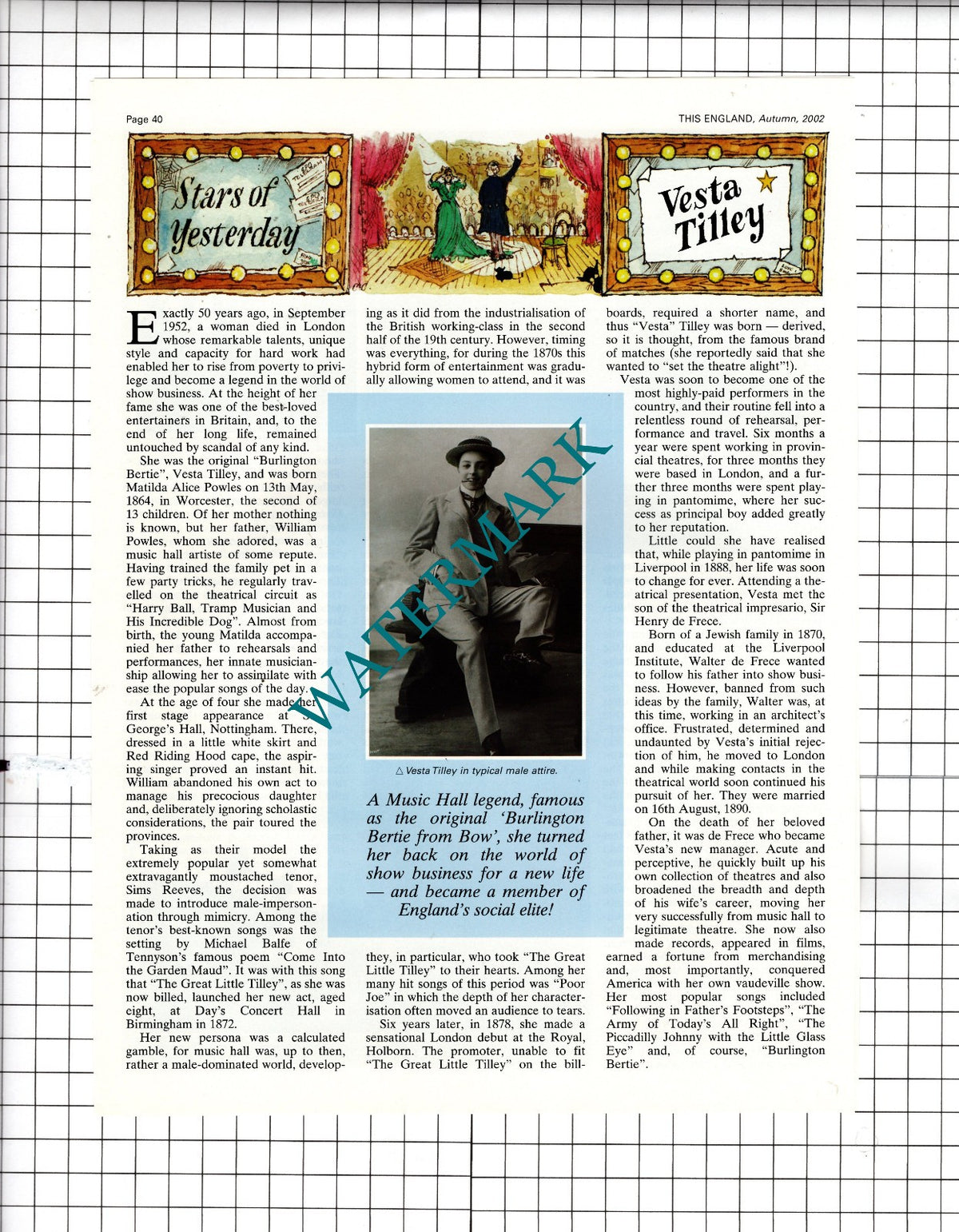 Vesta Tilley Music Hall Performer  - 2002 Article