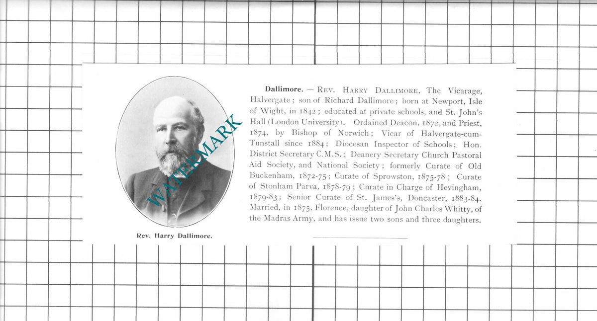 Rev Harry Dallimore The Vicarage Halvergate Norfolk  - 1911 Clipping / Print