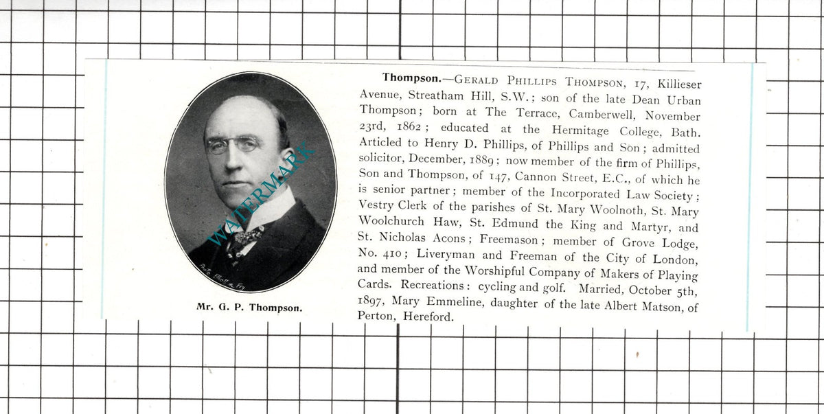 Gerald Phillips Thompson / George Gilbert Treherne Treherne- c.1905 Clipping