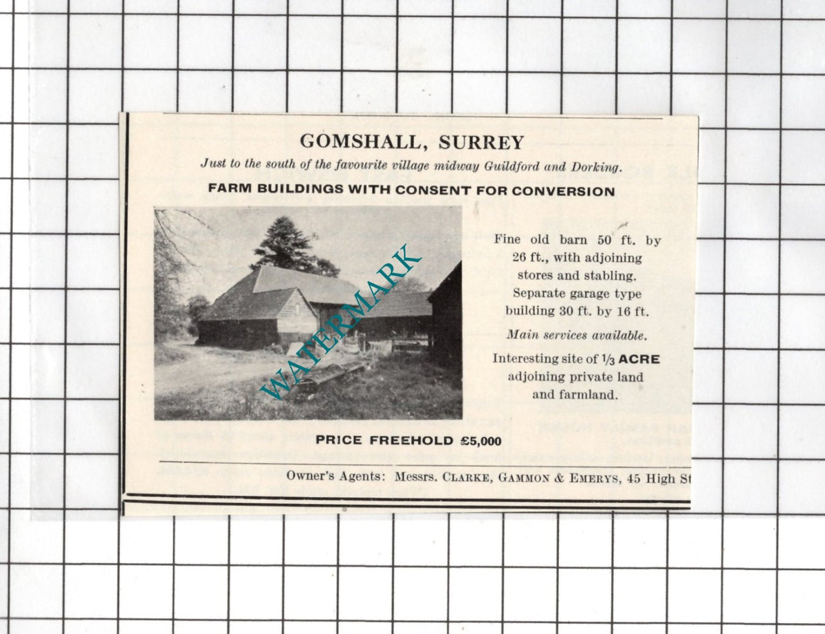 Gomshall Surrey  -  Small Farm Sale Advert - 1967