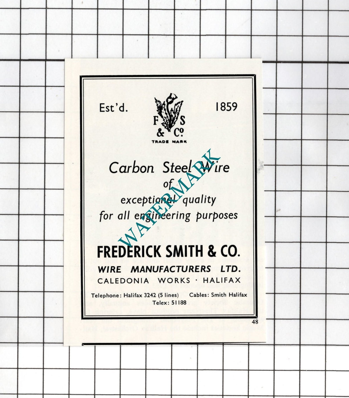 Frederick Smith & Co Wire Manufacturers Halifax Yorkshire - c.1962 Small Advert