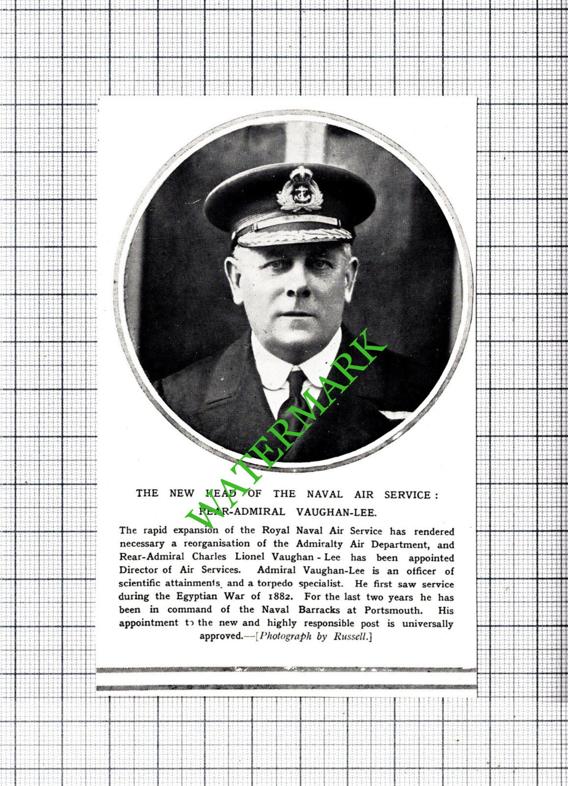 Rear Admiral Charles Lionel Vaughan-Lee Naval Air Service - 1915 Small Cutting