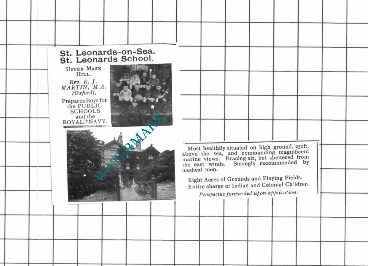 St Leonards School St Leonards On Sea  Rev R J Martin - 1903 SMALL Advert