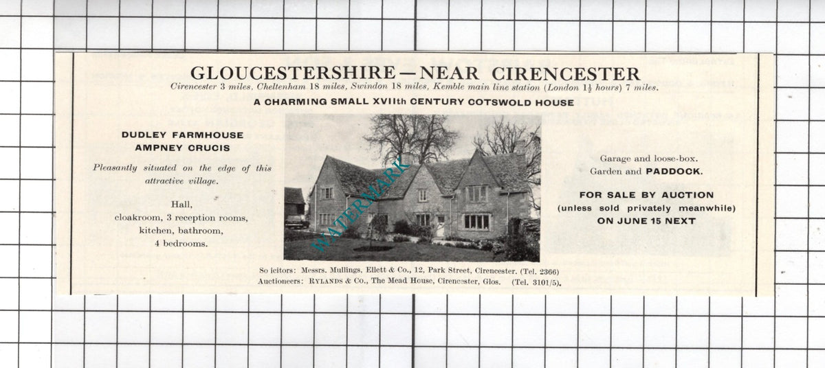 Dudley Farmhouse Ampney Crucis Gloucestershire - 1967 House Sale Advert