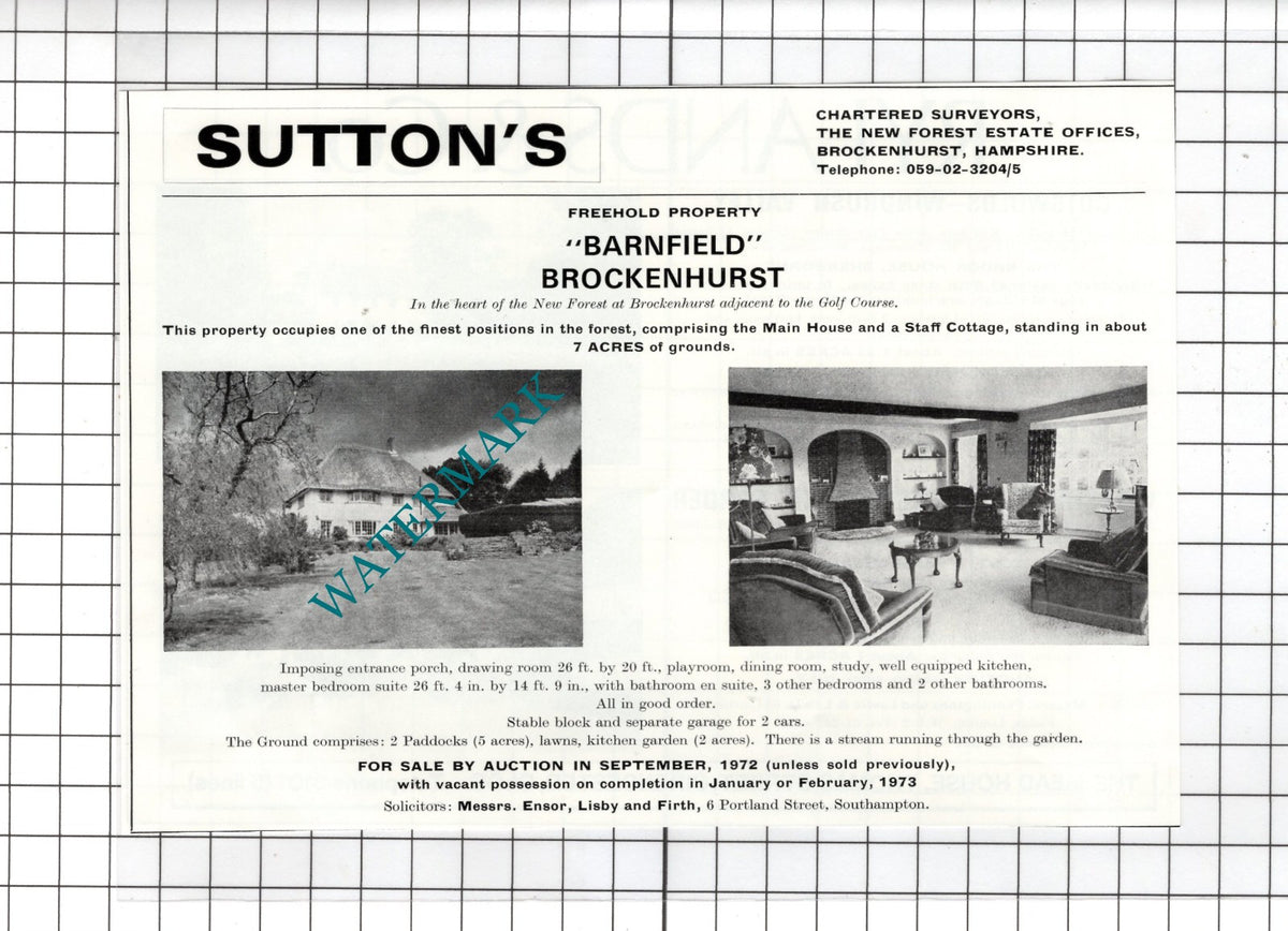 Barnfield Brockenhurst Hampshire House Sale Advert  - 1972