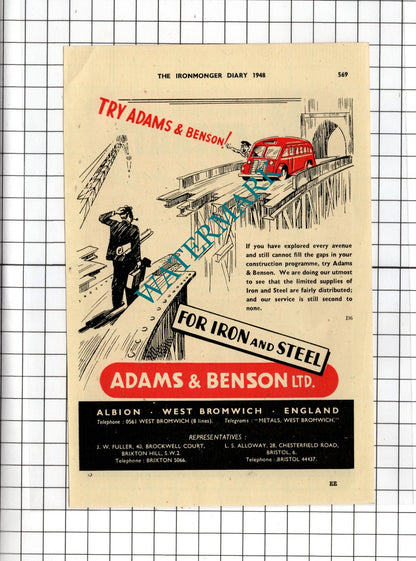 Adams & Benson Ltd West Bromwich Macready's Metal  Company London - 1948 Advert