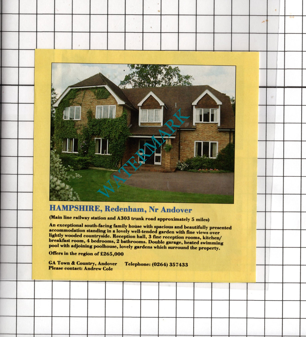 Redenham Hampshire  House Sale Advert - 1991 Cutting