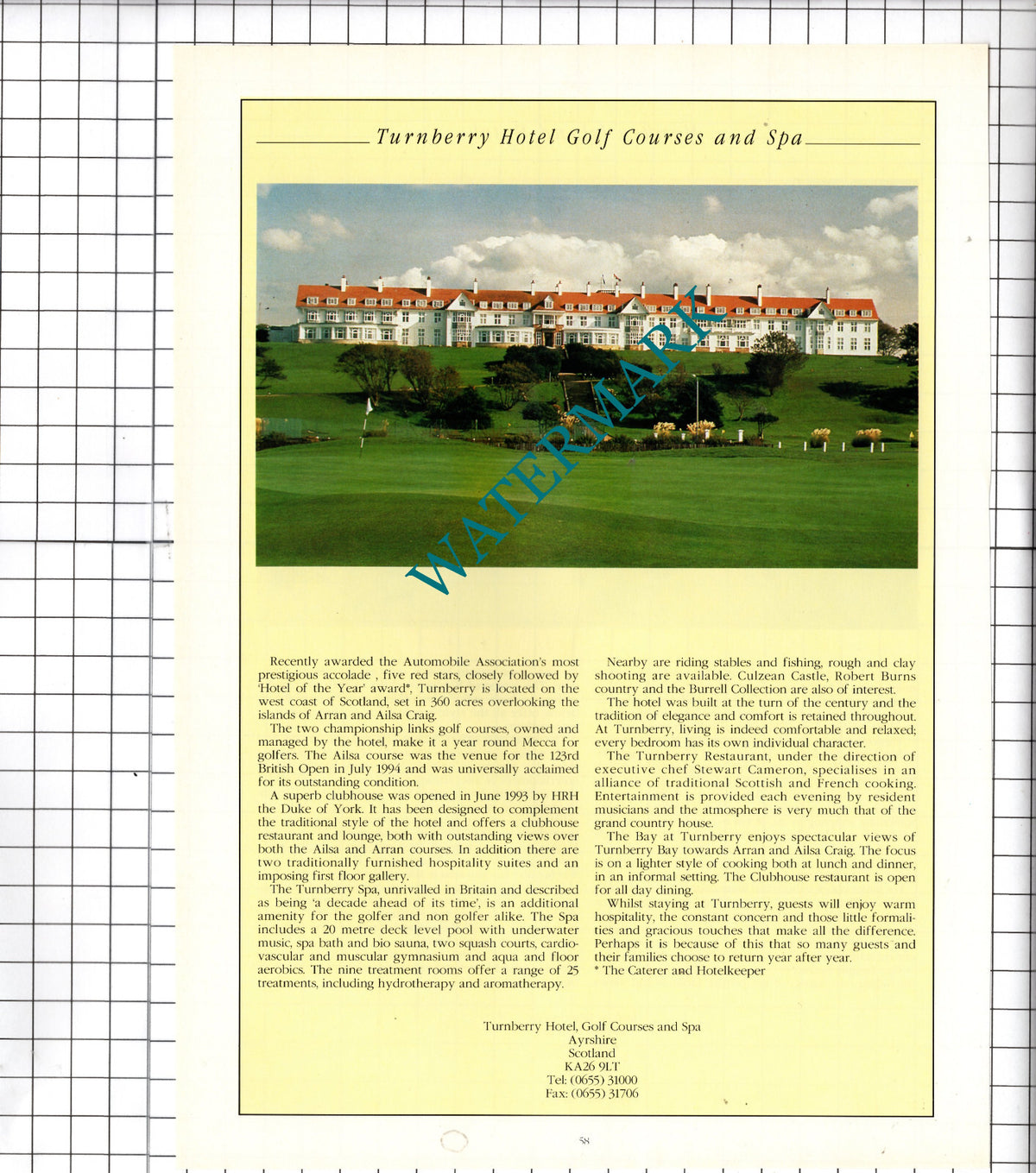 Turnberry Hotel Ayrshire Scotland / Monkey Island Hotel Maidenhead- 1995 Cutting