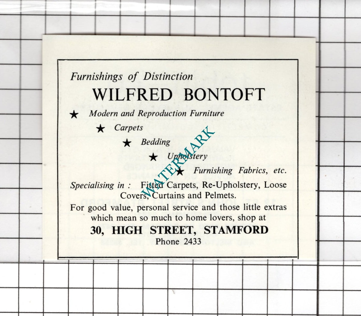 Wilfred Bontoft Stamford Lincolnshire / Tobin & Co Stamford - 1974 SMALL Advert