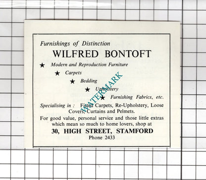 Wilfred Bontoft Stamford Lincolnshire / Tobin & Co Stamford - 1974 SMALL Advert