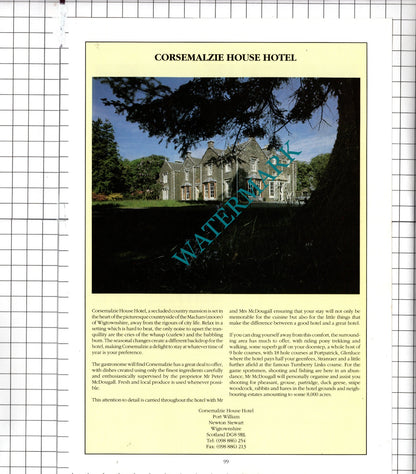 Corsemalzie House Hotel Port William Scotland / Sunlaws House Kelso Advert -1991