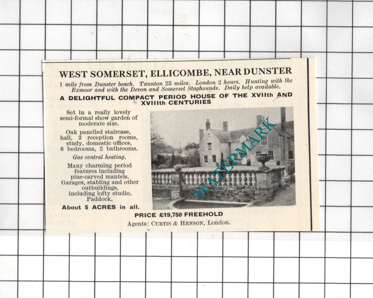 Ellicombe Somerset SMALL House Sale Advert - 1967