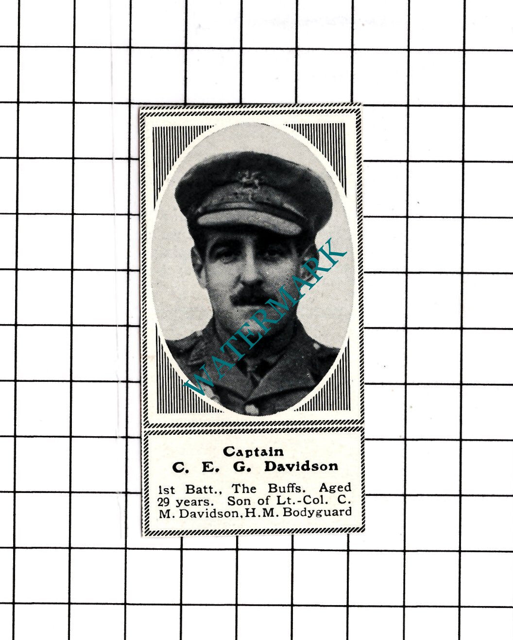 Captain C E G Davidson 1st Batt The Buffs WW1 - c.1918 SMALL Clipping/ Print