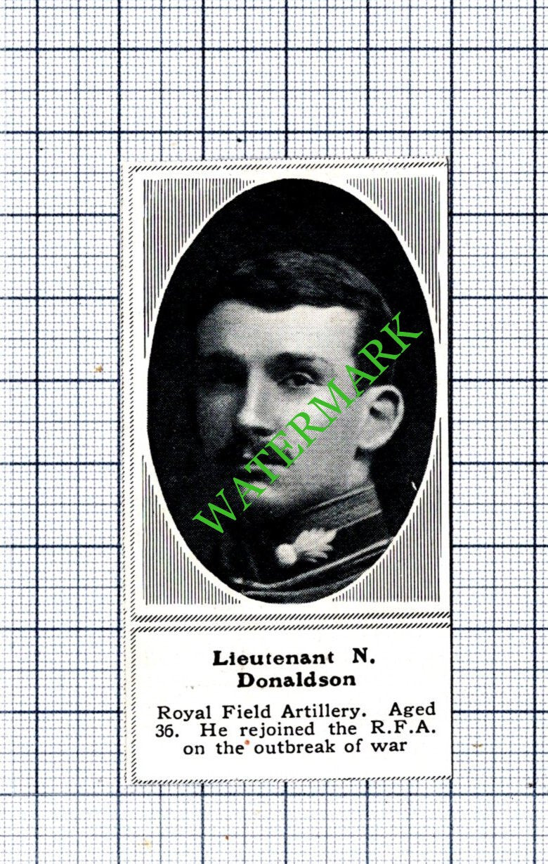 Lt N Donaldson Royal Field Artillery RFA  WW1 - 1915 SMALL Cutting