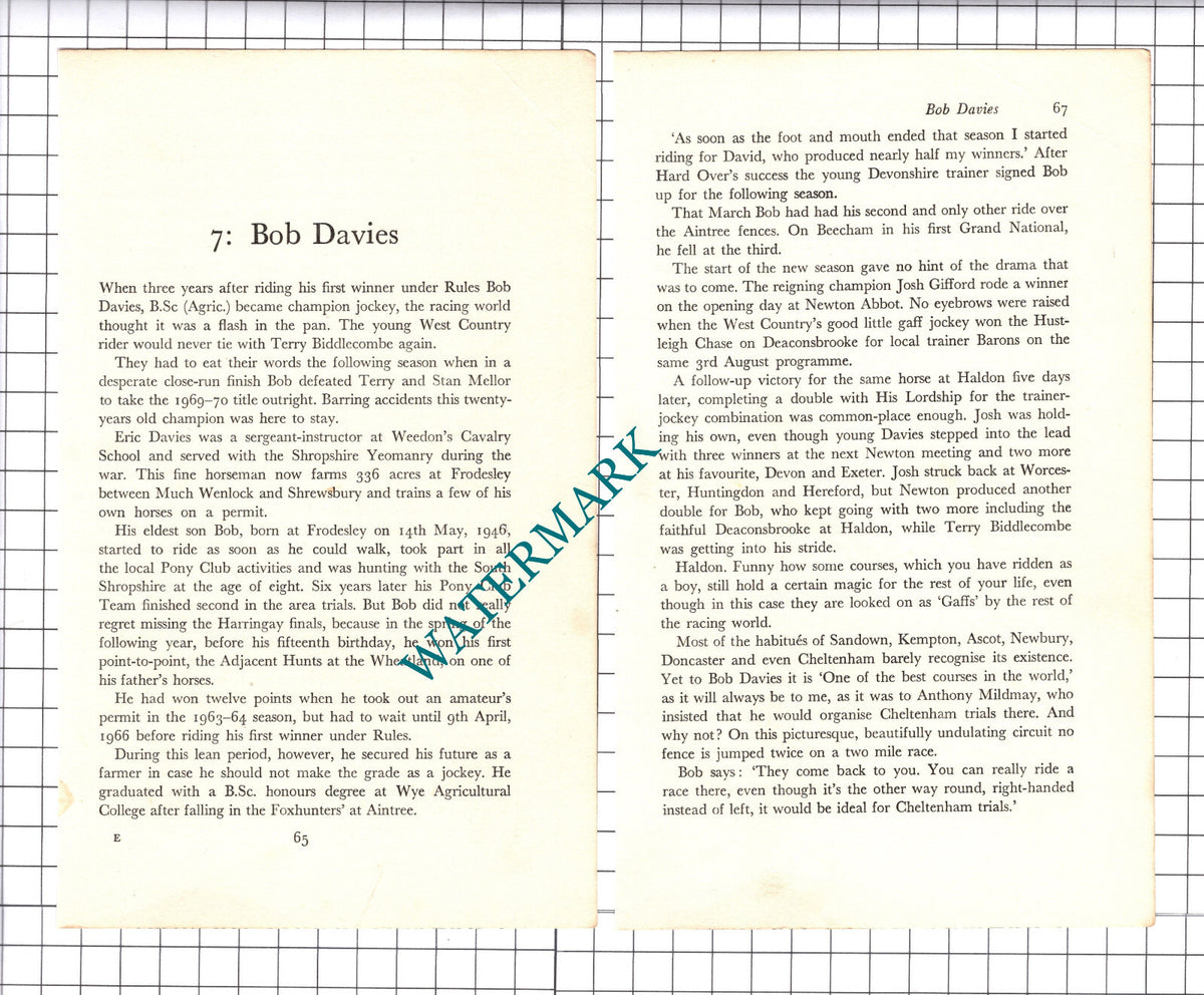 Bob Davies Jockey   - 1970s Article