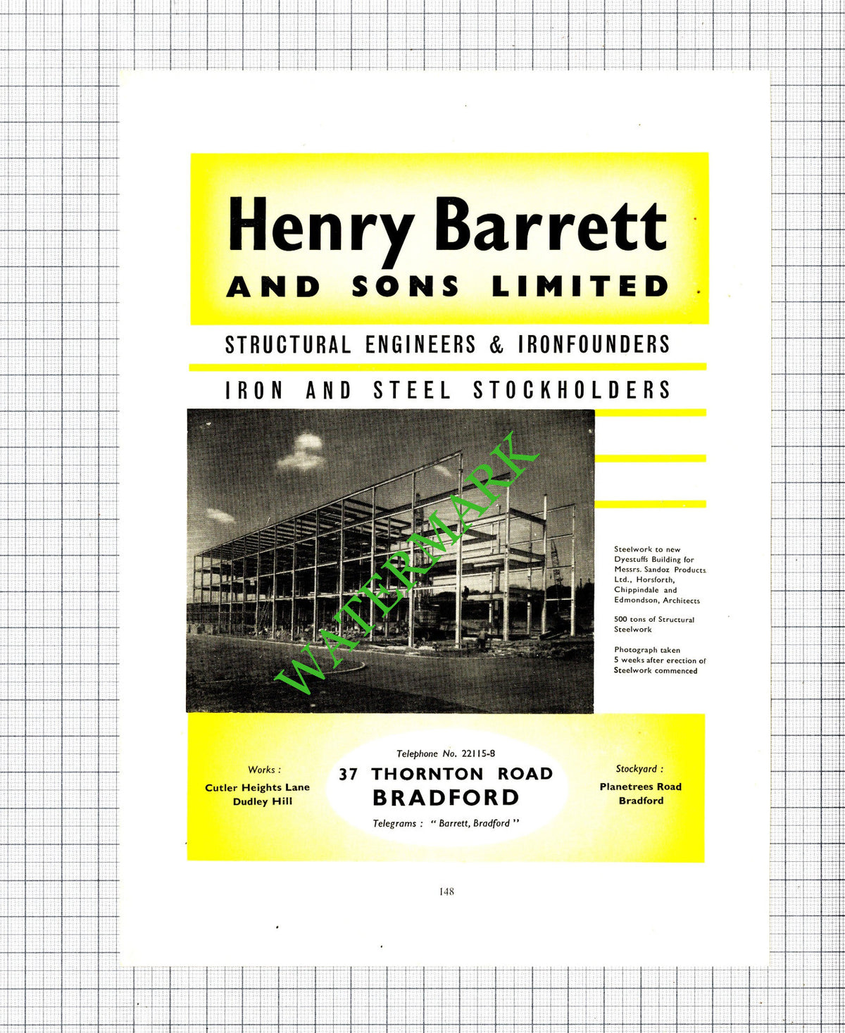 Henry Barrett and Sons Ltd Bradford Ironfounders Advert - 1957 Cutting