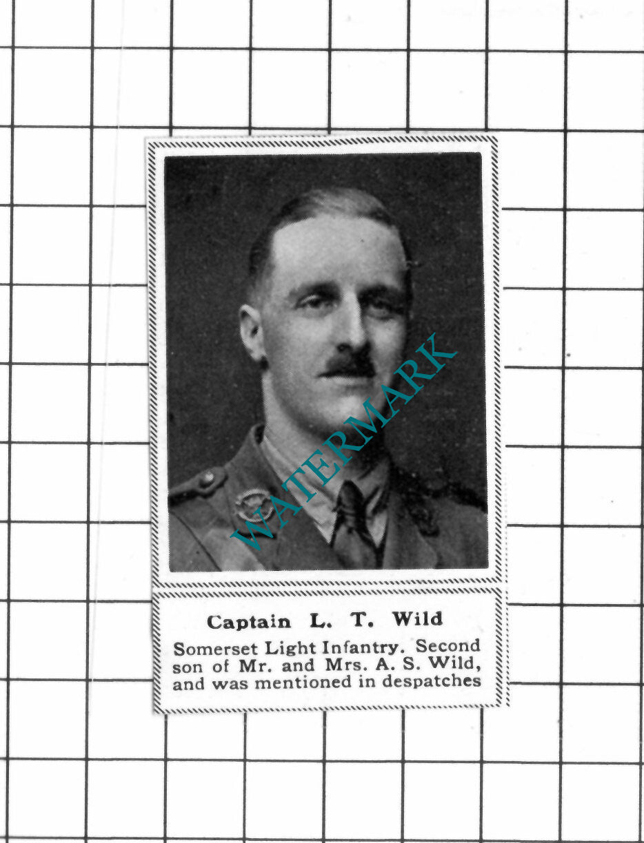 Captain L T Wild Somerset Light Infantry  WW1 - c.1918 SMALL Clipping / Print