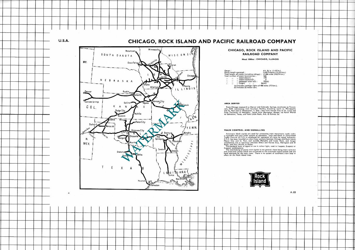 Chicago Rock Island and Pacific Railroad Company USA - 1951 Article / Print