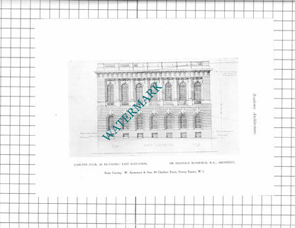 The Carlton Club London Blomfield Architect - 1923 Book Prints