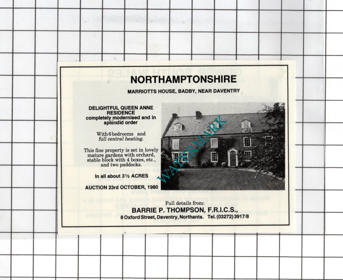 Marriott's House Badby Northamptonshire Gower Mill South Wales 1980 SMALL Advert