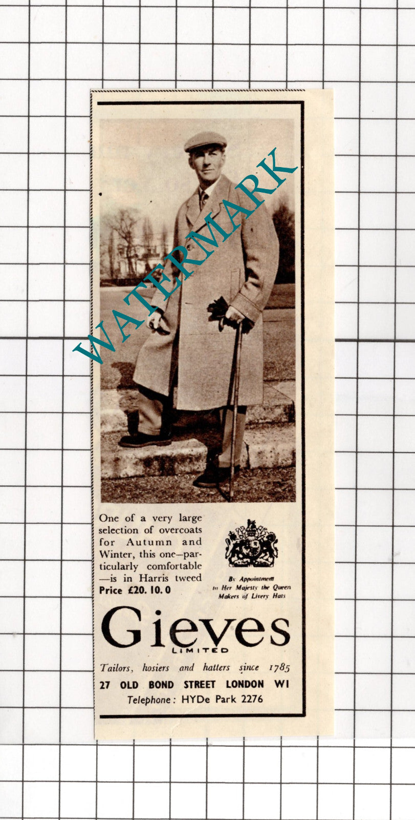 Gieves Ltd London Small Advert - 1955 Cutting