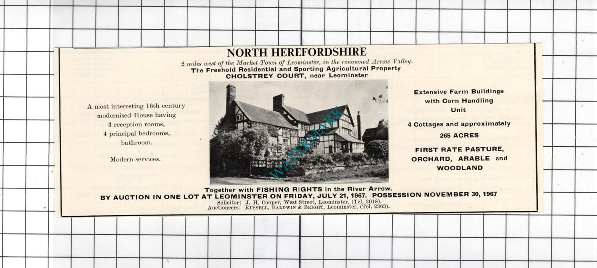 Cholstrey Court Leominster Herefordshire Small House Sale Advert - 1967
