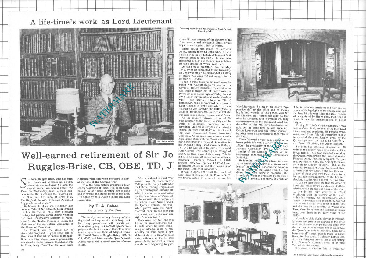Sir John Ruggles-Brise Spain's Hall Finchingfield Essex - 1978 Article