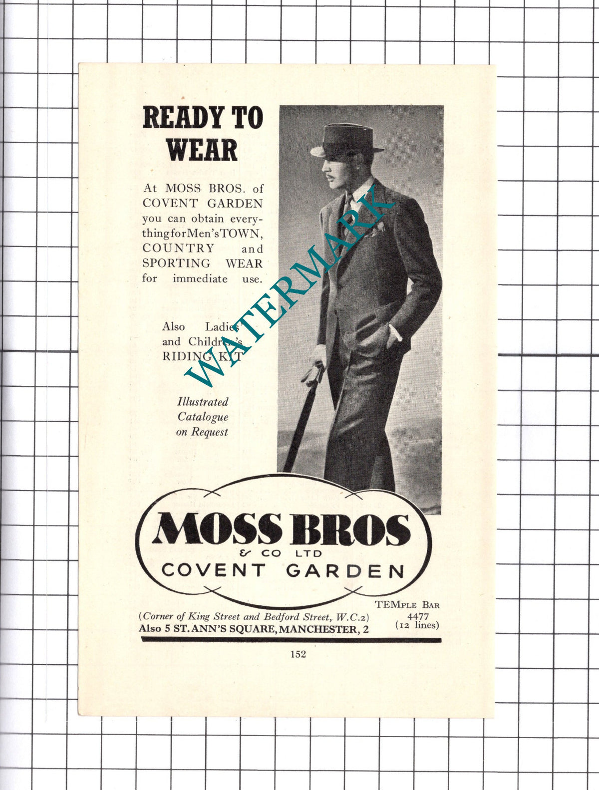 Moss Bros & Co Ltd Covent Garden London  - 1939 Small Advert