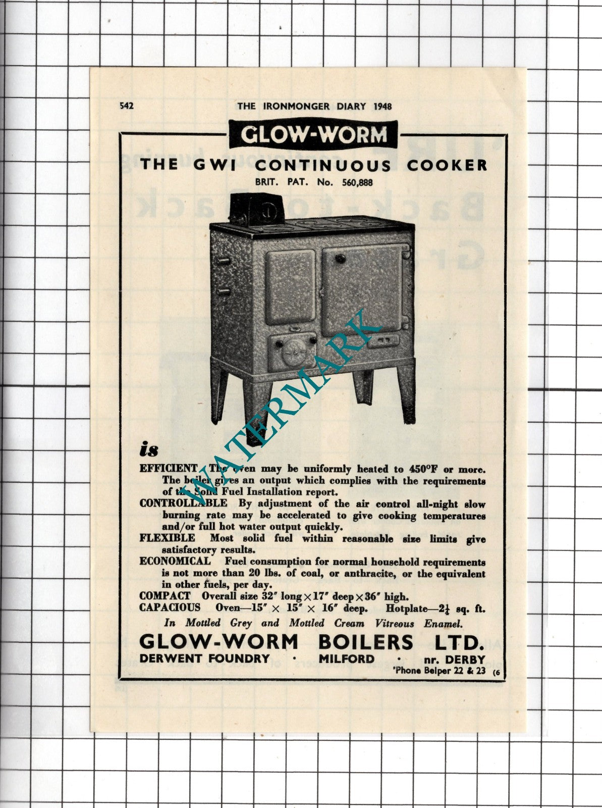 Allan Ure & Co Ltd Keppochhill Glasgow  / Glow-Worm Boilers Milford  1948 Advert