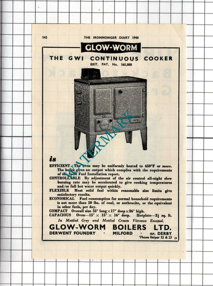 Allan Ure & Co Ltd Keppochhill Glasgow  / Glow-Worm Boilers Milford  1948 Advert