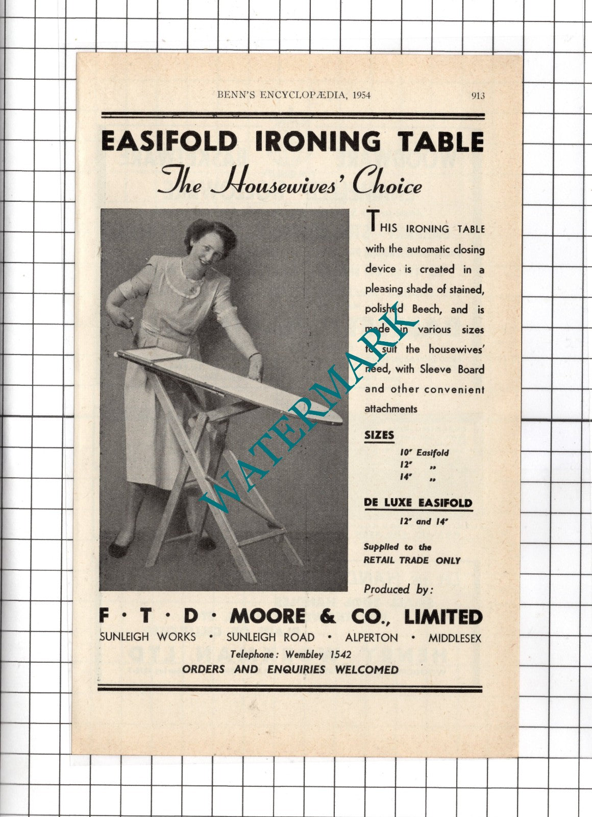 F T D Moore & Co Ltd Sunleigh Works Alperton Middlesex Easifold  - 1954 Advert