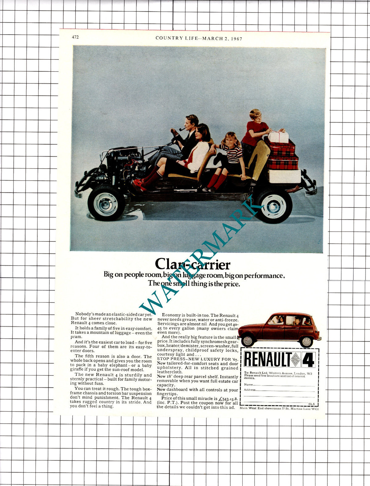 Renault 4 Car Advert  / Rothmans Cigarette Advert - 1967 Clipping / Print