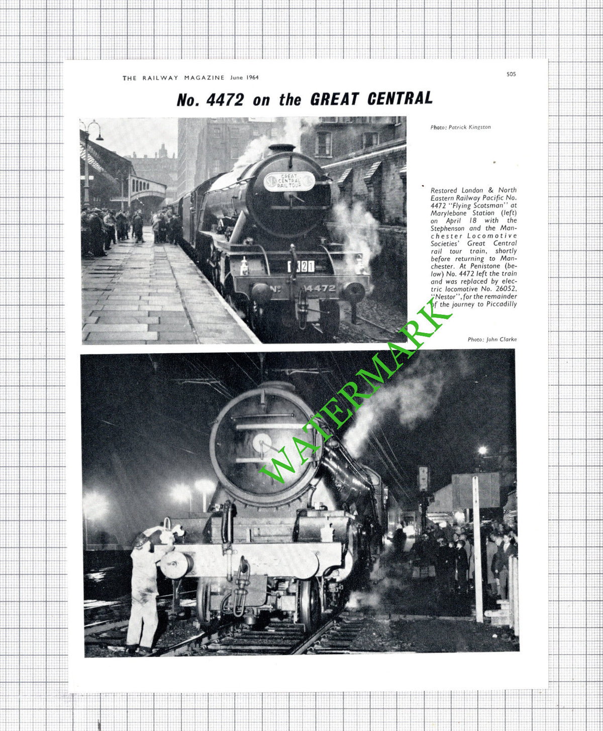Flying Scotsman Railway Engine No 4472 Great Central  -  1964 Cutting / Print