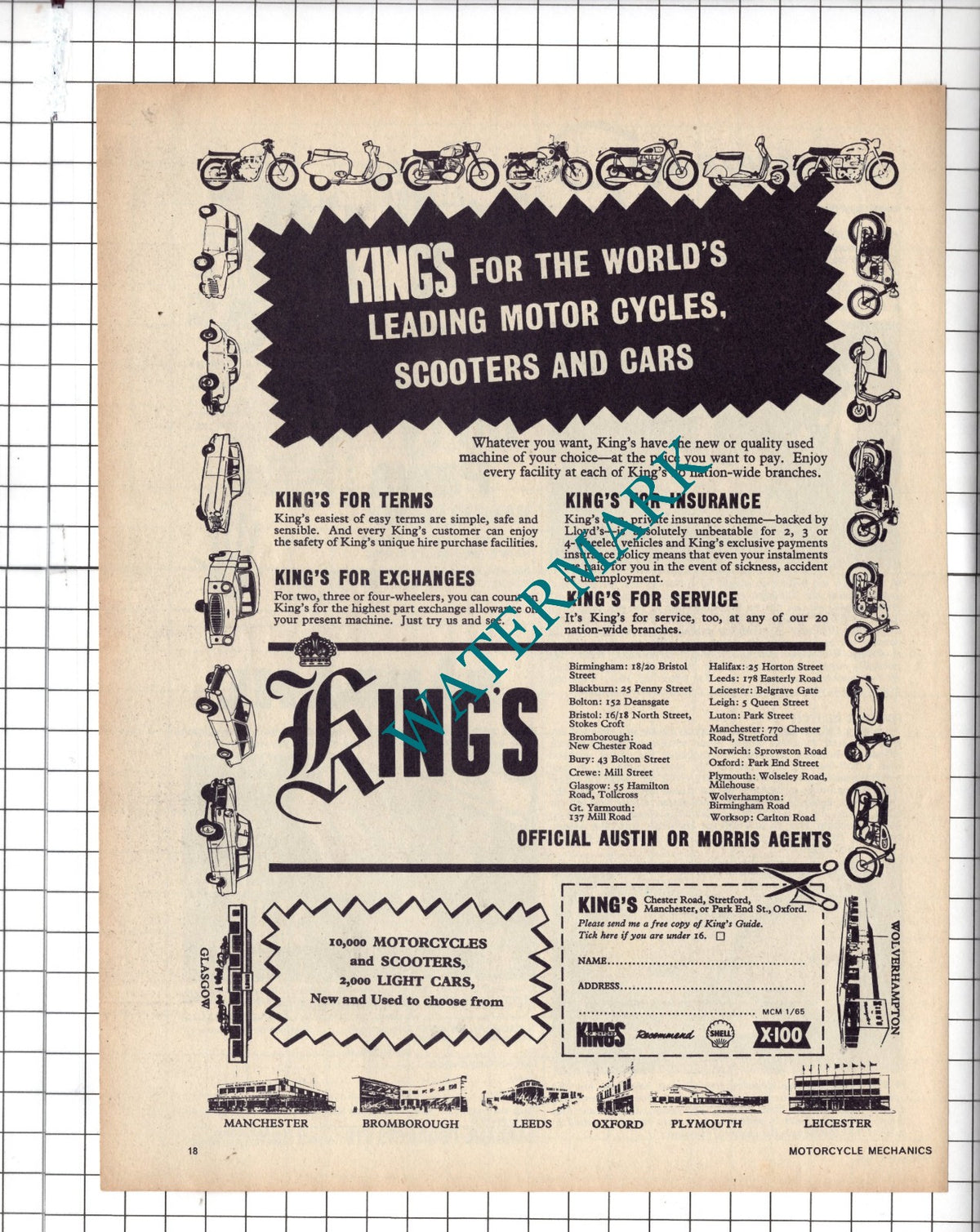 King's Chester Road Stretford Manchester  Motorcycle Advert - 1965