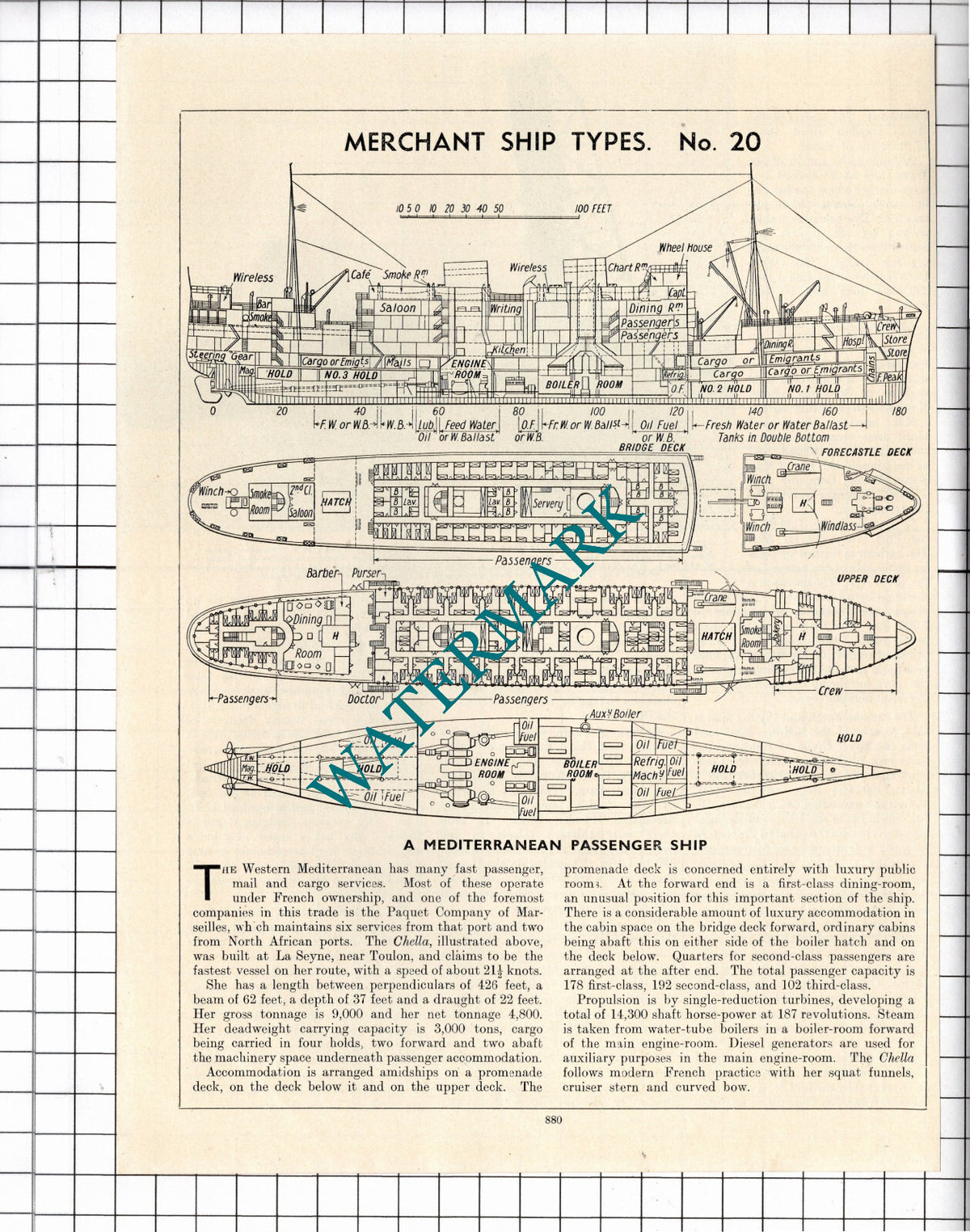 The CHELLA Ship  Diagram - c.1940s Cutting