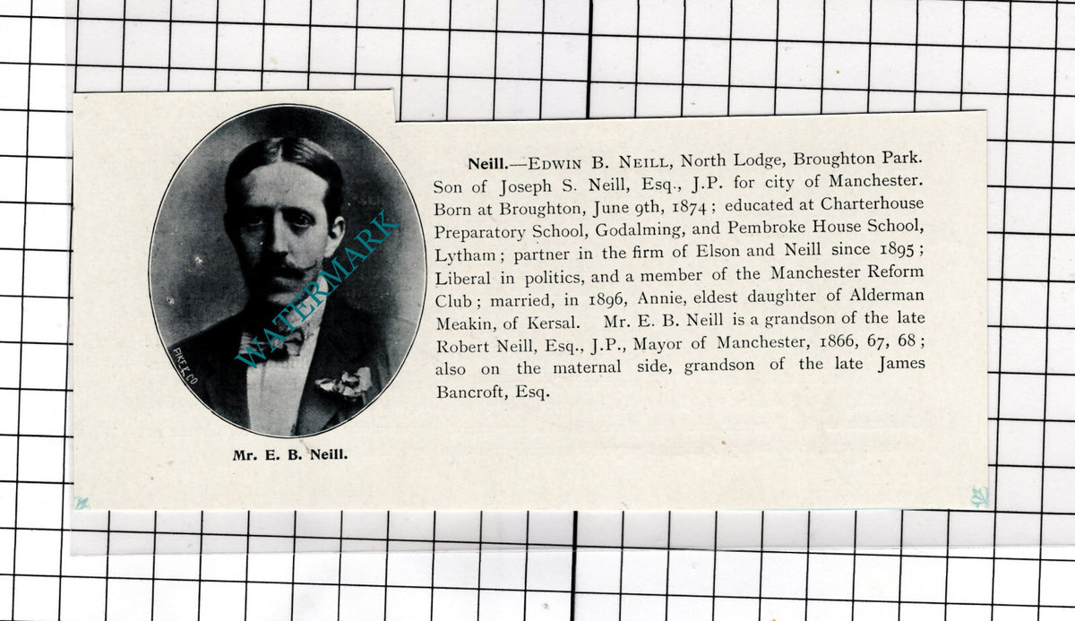 Mr Edwin B Neill North Lodge Broughton Park Manchester - c.1900 Cutting
