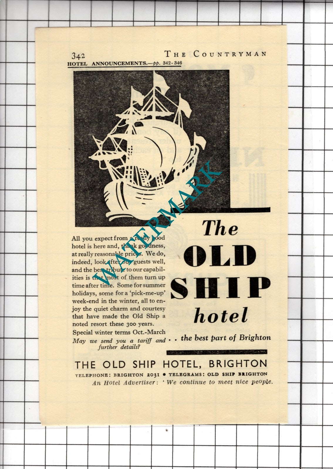 The Old Ship Hotel Brighton Sussex -   1934 Small Advert