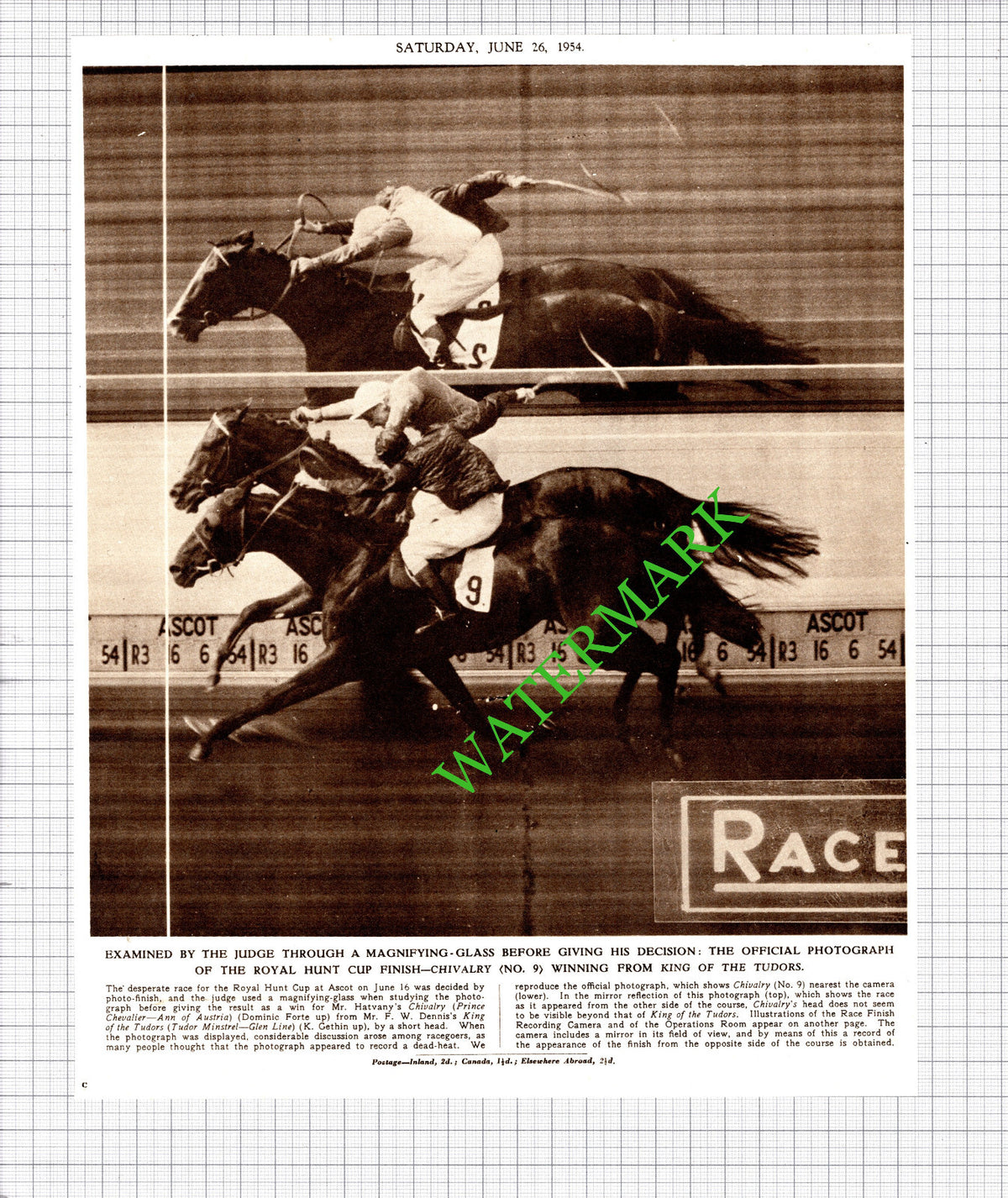 Royal Hunt Cup  Dominic Forte K Gethin Hatvany Dennis - 1954 Cutting / Print