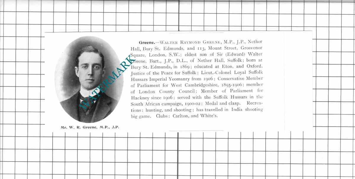 Walter Raymond Greene Nether Hall Bury St Edmunds  - 1911 Clipping