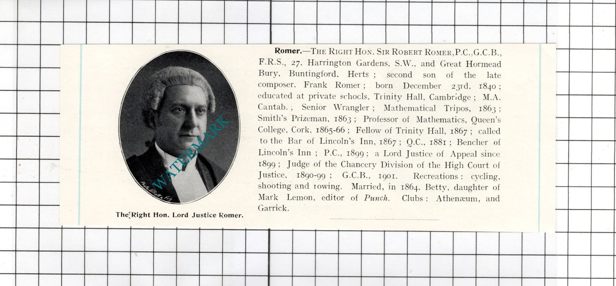 James Patrick Bannerman Robertson / Sir Robert Romer Buntingford c.1905 Clipping