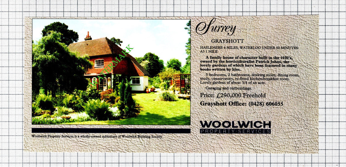 Grayshott Surrey Patrick Johns Horticulturalist House Sale Advert - 1991 Cutting