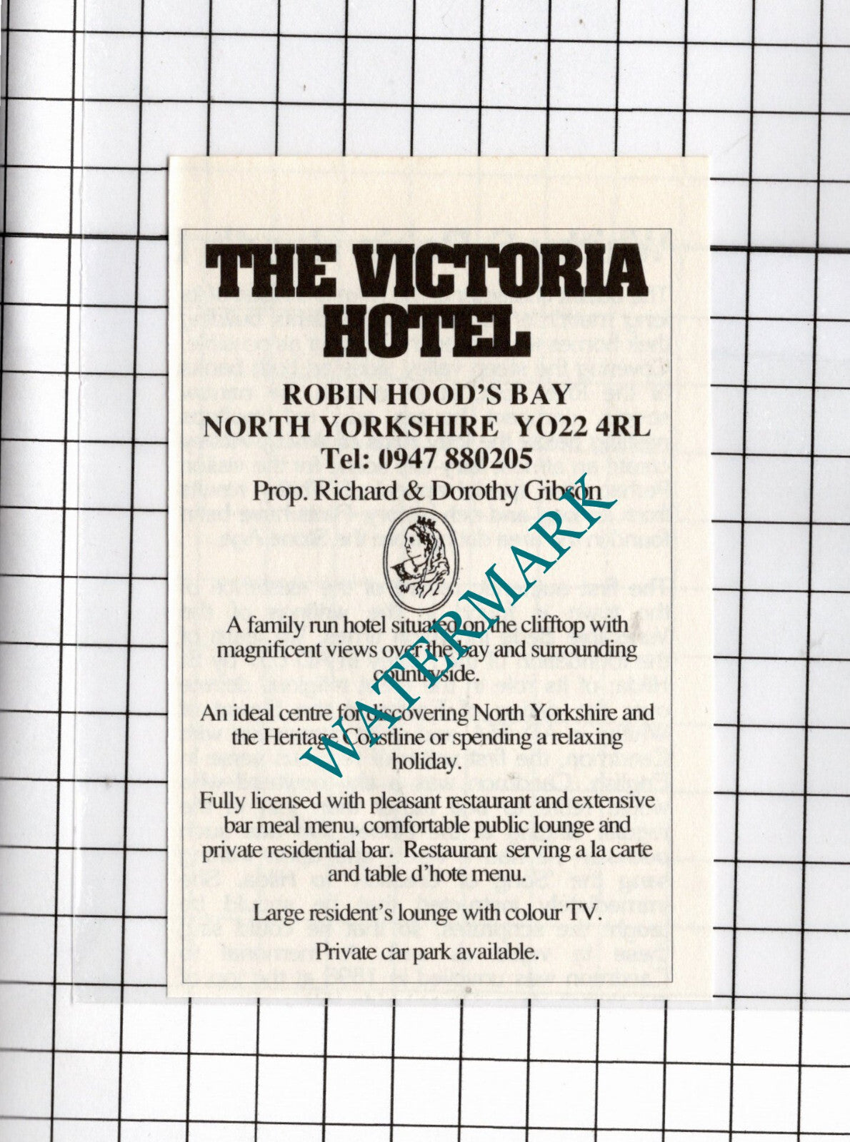 The Victoria Hotel Robin Hood's Bay North Yorkshire Gibson - 1990 Small Advert