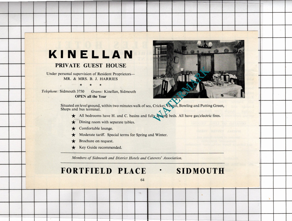 Green Gables Hotel Sidmouth Devon Rodwell   / Kinellan Guest House - 1968 ADVERT