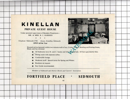 Green Gables Hotel Sidmouth Devon Rodwell   / Kinellan Guest House - 1968 ADVERT