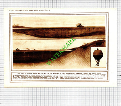 Neuve Chapelle WW1 / Submarine Mines Dardanelles Great War - 1915 Cutting