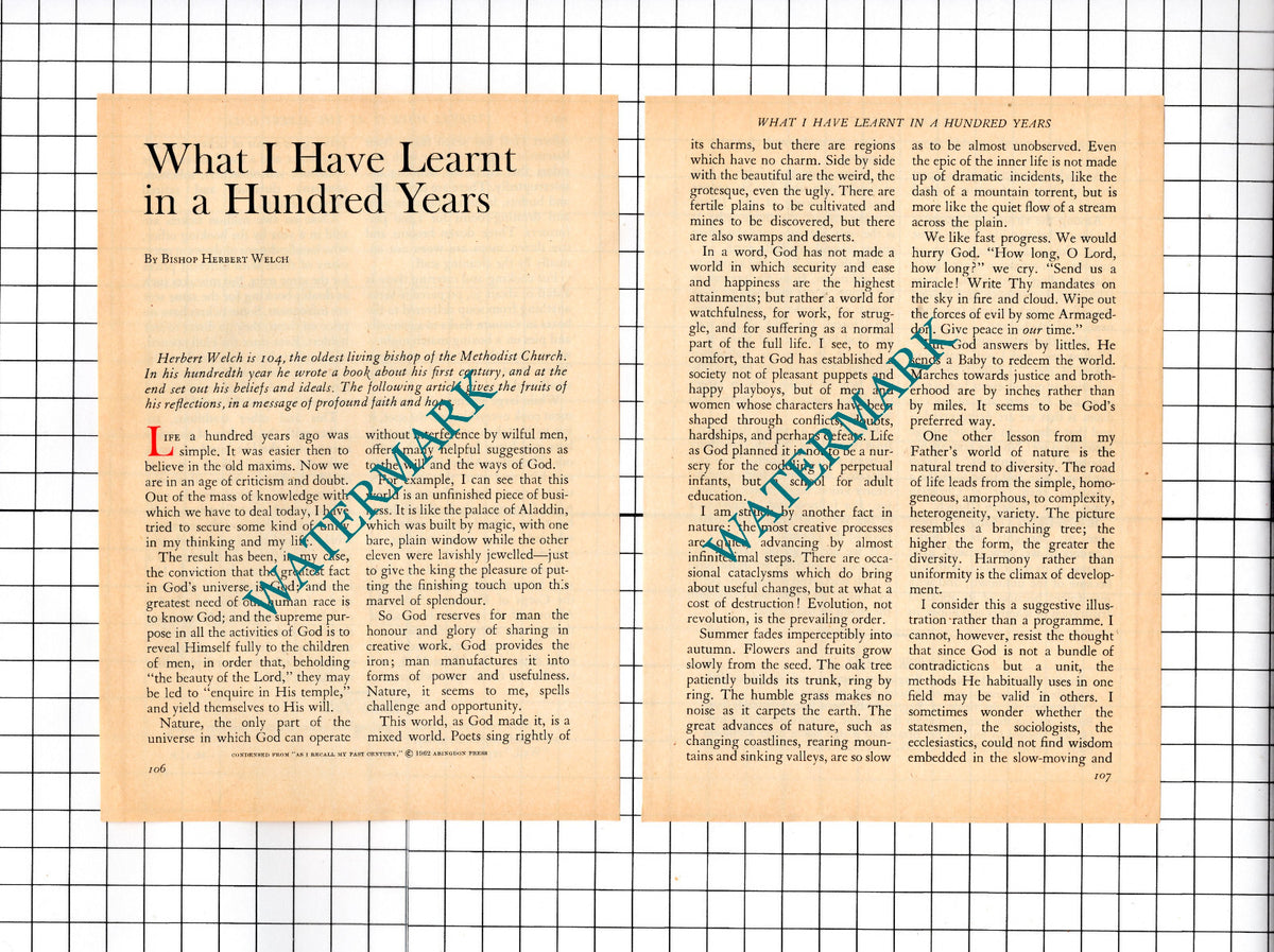 Bishop Herbert Welch - 1967 Small Article