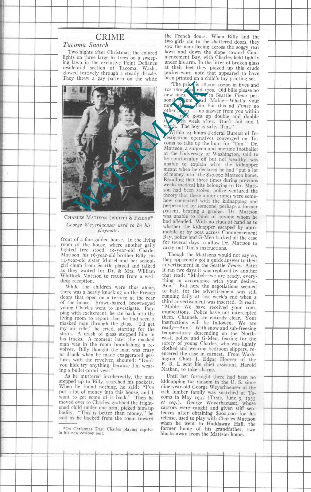 Tacoma Washington USA Charles Mattson Dr Whitlock Mattson  1937 Clipping / Print