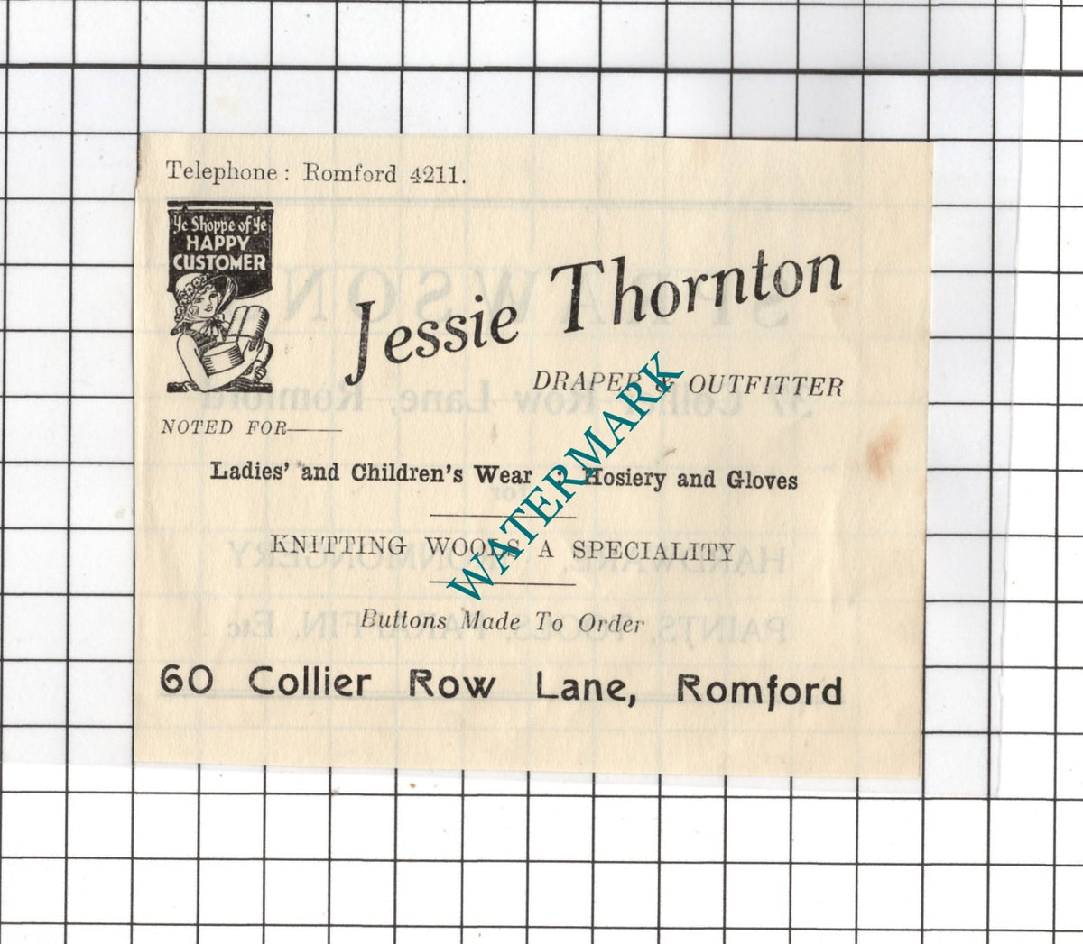 Jessie Thornton Romford London Draper / Sprawsons Romford - 1954 Small Advert