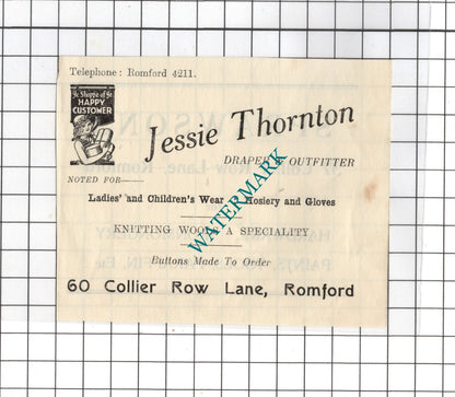 Jessie Thornton Romford London Draper / Sprawsons Romford - 1954 Small Advert
